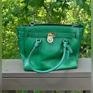 Green Michael Kors Hamilton leather tote